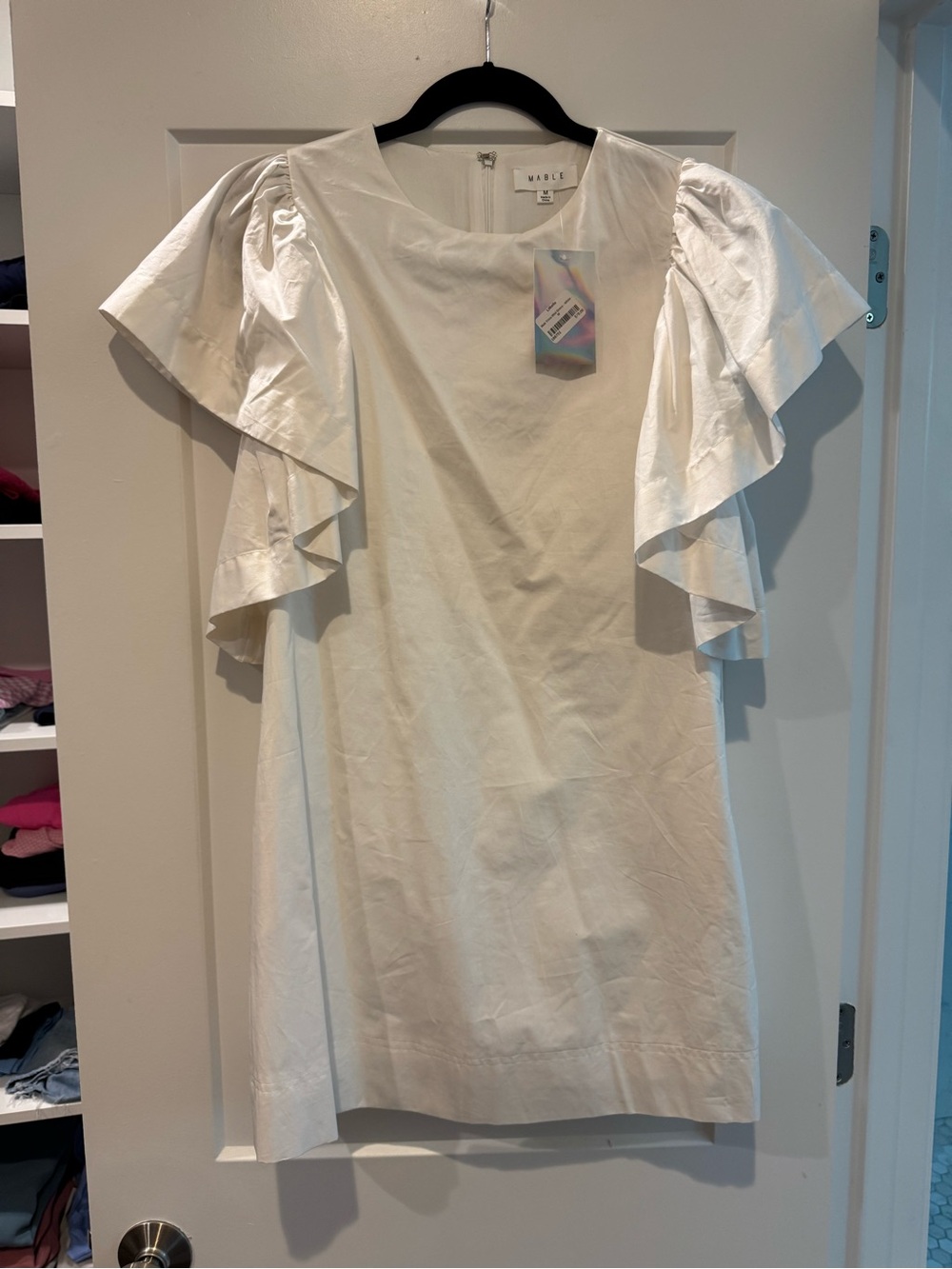 MARBLE White Ruffle Sleeve Shift Dress